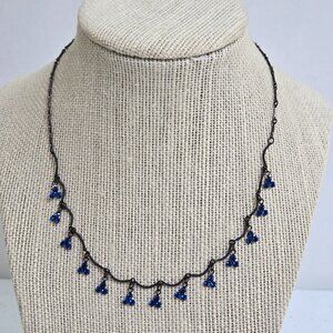 Bellagio Blue Necklace Rhinestone Crystal Dainty 15 Inch Black Small Delicate